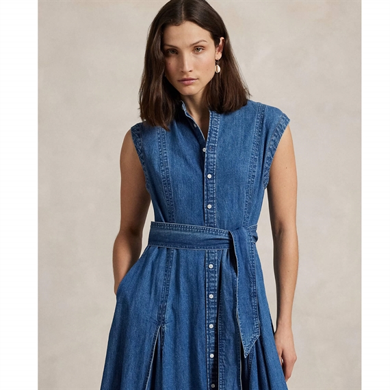 Polo Ralph Lauren Belted Denim Sleeveless Kjole, Indigo 